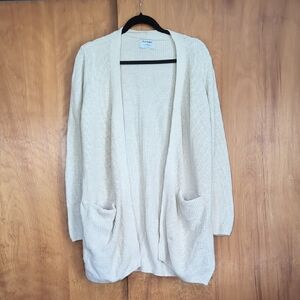 Old Navy Cream Long Open-Front Ribbed Cardigan with Pockets